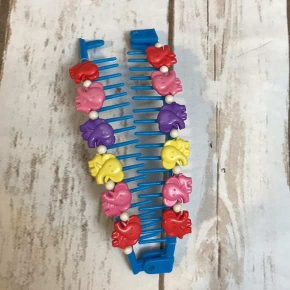 1980s Vintage Hair Clip Banana Comb Ponytail Blue Elephants Bright - Picture 4 of 8